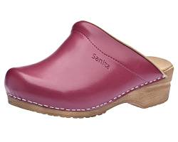 Sanita | Sandra offener Clog | Original handgemacht | Flexible Leder-Clogs für Damen | Anatomisch geformtes Fußbett mit weichem Schaum | Fuchsia Pink | 37 EU von Sanita