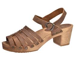 Sanita Silo Sandale | Original handgemacht | Leder-Holzsandale für Damen | Verstellbarer Knöchelriemen | 39 EU | Braun von Sanita