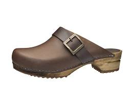 Sanita Urban Offener Clog | Original handgemacht | Leder-Holzclogs für Damen | Dunkelbraun | EU 37 von Sanita