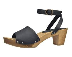 Sanita Yara Sandale | Original handgemacht | Flexible Leder-Holzsandale für Damen | Schwarz | 42 EU von Sanita