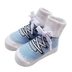 Sanlutoz Baby Socken Jungen Baumwolle Söckchen mit Muster Kindersocken im Turnschuh-Look 0-6 12Monate (0-12 Monate, SOCKA014-LB) von Sanlutoz