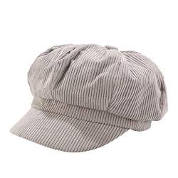 Sannysis Schirmmütze Einfacher Stil Vintage Baskenmütze Damen Bakerboy Mütze Cord Kappe Sommer Herbst Ballonmütze Barett Cap Grau von Sannysis Cap