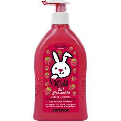 sanosan 2in1 Dusche & Shampoo Erdbeere für Kinder & Baby 400 ml - Duschgel & Haarshampoo mit Bio Olivenextrakt & Milchprotein - Haarpflege, Hautpflege, Shower Gel, Haar Shampoo von Sanosan