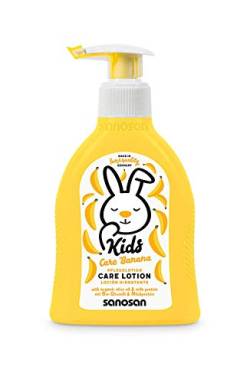 sanosan Pflegelotion Banane für Kinder - Lotion mit Bio Olivenöl & Milchprotein (1x 200 ml) - Hautpflege, Bodylotion, Körperlotion, Körpermilch, Hautschutzlotion von Sanosan