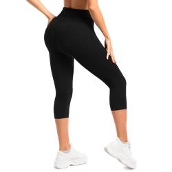 Sanpetix Capri Leggings Damen, High Waist Blickdicht 3/4 Leggins Schwarz für Sport 1 Pack SM von Sanpetix