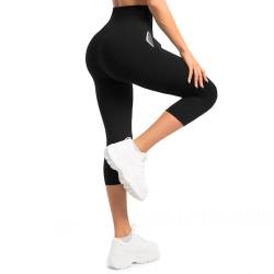 Sanpetix Capri Leggings Damen mit Taschen, 3/4 Sport Leggings Damen High Waist für Yoga Fitness Cycling Schwarz 1 Pack LXL von Sanpetix