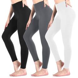 Sanpetix Leggings Damen, 3er Pack, High Waist Blickdicht Leggings für Damen Schwarz/Grau/Weiß SM von Sanpetix