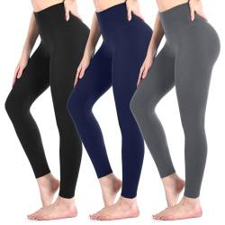 Sanpetix Leggings Damen, 3er Pack, High Waist Blickdicht Leggings für Damen Schwarz/Marineblau/Grau SM von Sanpetix