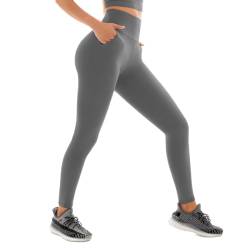 Sanpetix Sport Leggings mit Taschen Damen, High Waist Sporthose Damen Lang 1 Pack SM Grau von Sanpetix