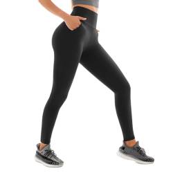 Sanpetix Sport Leggings mit Taschen Damen, High Waist Sporthose Damen Lang Schwarz 1 Pack SM von Sanpetix