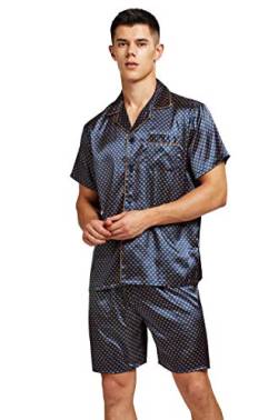 Herren Kurz Satin Schlafanzug Kurzarm Pyjama Set mit Shorts (Blau Golden, XL) von Sanraflic