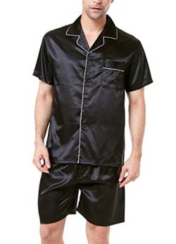 Herren Kurz Satin Schlafanzug Kurzarm Pyjama Set mit Shorts (Schwarz mit weißem Rohr, M) von Sanraflic