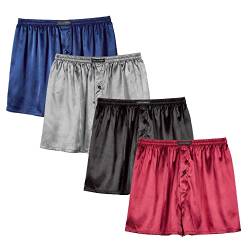 Herren Satin Boxershorts Pack Unterwäsche, Silk Feeling Schlaf Shorts mit elastischem Bund (Multi1-4-Packung,L) von Sanraflic