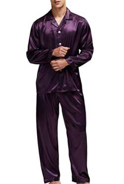 Herren Schlafanzug Pyjama Set Satin Nachtwäsche Langen Ärmel Loungewear (Lila, XL) von Sanraflic