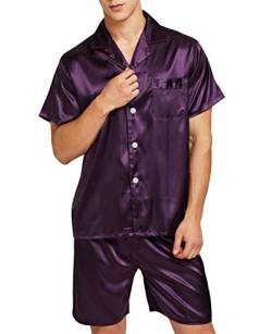 Herren Schlafanzug-Set mit kurzen Ärmeln aus Satin mit Shorts, violett, L von Sanraflic