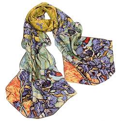 Sanraflic 100% Seide Damen langen Schal Luxuriöse Charmeuse Seidenschal Kunstsammlung mit Handrollkante, 157 X 40 CM (Van Goghs Iris) von Sanraflic