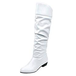 Sexy Damen Schwarz Frauen Ausrutscher Runde Stiefel Farbe Hohe Schuhe Stiefel feste Zehen Schuhe La Trainer Damen Tennis (White, 37) von Sansee