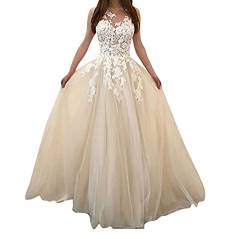 Brautkleider A-Linie Spitze Damen Hochzeitskleider V-Ausschnitt Lange Ballkleid mit Schleppe Bodenlang Chiffon Partykleid Mode Blumen Cocktailkleid von Sanser