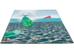 Teppich SANSIBAR "Rantum Beach SA-021" Teppiche Gr. B/L: 100 cm x 200 cm, 5 mm, 1 St., bunt Esszimmerteppiche Flachgewebe, modernes Design, Strand & Surfbrett, Outdoor geeignet von Sansibar