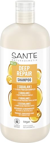 SANTE Naturkosmetik Deep Repair Shampoo Squalan + 3-Fach Protein Komplex, veganes Pflegeshampoo für geschmeidiges und glänzendes Haar, repariert trockenes, strapaziertes Haar, 500 ml von Sante Naturkosmetik