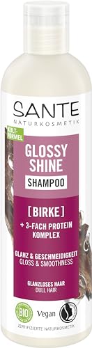 SANTE Naturkosmetik Glossy Shine Shampoo Bio-Birkenblattextrakt + 3-Fach Protein Komplex, vegane und feuchtigkeitsspendende Haarpflege für mehr Glanz und Geschmeidigkeit, mit zartem Kokosduft, 250 ml von Sante Naturkosmetik