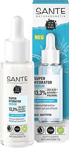 SANTE Naturkosmetik Serum mit Bio-Aloe Vera, Glycerin & Hyaluron, Für intensiv hydratisierte, erfrischte und aufgepolsterte Haut, Vegan, Super Hydrator Serum, 30 ml von Sante Naturkosmetik