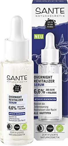 SANTE Naturkosmetik Serum mit Bio-Olive & Hyaluron, Für eine intensive Regeneration der Haut und ein geschmeidiges Hautgefühl, Vegan, Overnight Revitalizer Serum, 30 ml von Sante Naturkosmetik