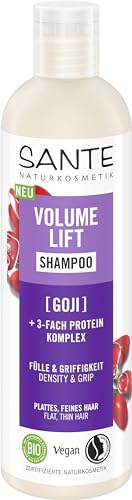 SANTE Naturkosmetik Volume Lift Shampoo Bio-Goji + 3-Fach Protein Komplex, veganes Pflegeshampoo mit natürlichen Inhaltsstoffen, stärkt plattes und feines Haar, für mehr Fülle und Volumen, 250 ml von Sante Naturkosmetik