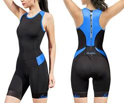 Santic Damen Triathlonanzug Tri Suits Ärmelloser Einteiler Badeanzug mit gepolstertem, schnell trocknendem Reißverschluss hinten, schwarz / blau, Medium von Santic