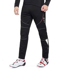 Santic Fahrradhose Lang Herren Radhose Winter Verdickte Thermo Fleece Outdoorhose Laufhose Winddicht Reflektierend Schwarz M von Santic