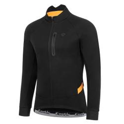 Santic Fahrradjacke Herren Winter Thermo Jacken Winddichte Laufjacke Leichte Atmungsaktiv Softshelljacke Langarm Reflektierend Reißverschlusstasche Schwarz Orange L von Santic