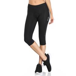 Santic Radlerhose Damen 3/4 Fahrradhose Gepolstert Radsportshorts Radhose Radsport-Leggings Tights Sitzpolster Elastische Schnell Trocknend Atmungsaktive Schwarz XS von Santic