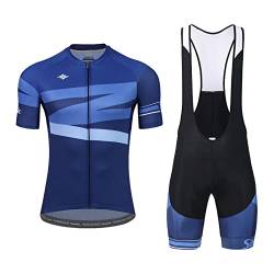 Santic Radsport Set Herren Radtrikot Set Kurzarm Fahrradtrikot Fahrradbekleidung Radsport-Anzüge Trägerhose Atmungsaktiv Schnelltrocknend Blau XXL von Santic