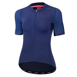 Santic Radtrikot Damen Kurzarm Fahrrad MTB Shirts Top Taschen Reißverschluss Atmungsaktiv Sommer Navy XL von Santic
