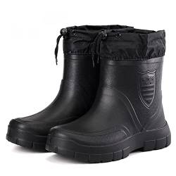 Santimon Gummistiefel Herren Wasserdicht Draussen Schnee Winterschuhe Rutschfeste Gemütlich Warm Gefüttert Knöchel Regenstiefel Schwarz 39 EU von Santimon