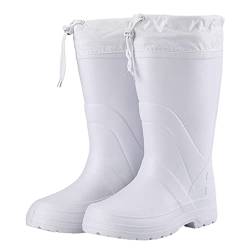 Santimon Herren Gummistiefel Draussen Wasserdicht Regenstiefel Rutschfeste Gemütlich Warm Gefüttert Leichte Kausal Winterschuhe Weiß 44 EU von Santimon