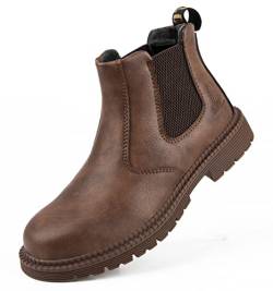 Santimon Sicherheits Chukka Stiefel Für Herren Leder Chelsea Bequeme Leichte Rutschfeste Arbeitsschuhe Braun 43 EU von Santimon