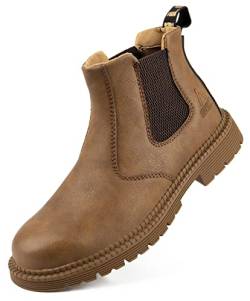 Santimon Sicherheits Chukka Stiefel Für Herren Leder Chelsea Bequeme Leichte Rutschfeste Arbeitsschuhe Khaki 43 EU von Santimon