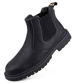 Santimon Sicherheits Chukka Stiefel Für Herren Leder Chelsea Bequeme Leichte Rutschfeste Arbeitsschuhe Schwarz 41 EU von Santimon