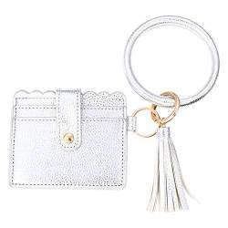 Schlüsselanhänger Geldbeutel Damen Tasche Schlüssel Armband Kunstleder Handtasche Geldbörse Kartenhalter mit Schlüsselring Armreif (Silber) von Santimon