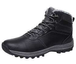 Wanderschuhe Herren Leder Wasserdicht Schneestiefel Warm Gefüttert Outdoor Rutschfest Trekking Klassisch Schnürstiefel Schwarz 39.5 EU von Santimon