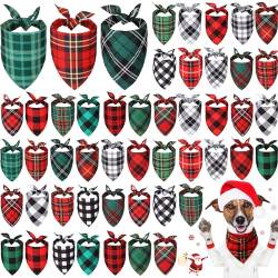 50 Stück Weihnachts-Hundehalstücher Classic Plaid Hundehalstücher für Hunde Dreieckstuch Plaid Hund Halstuch für Weihnachten Haustier Kostüm Zubehör Dekoration (80 x 55 x 55 cm) von Sanwuta