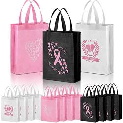 Geschenktaschen für Brustkrebs-Bewusstsein, nicht gewebt, wiederverwendbar, mit Griffen, 3 Stile, 12 Stück von Sanwuta