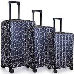 Sanwuta 3 Pcs Luggage Cover Washable Suitcase Protector Luggage Protector Suitcase Cover Anti Scratch Luggage Case Cover Fits 18-28 Inch Luggage, 3 Sizes, Geometrischer Stil von Sanwuta