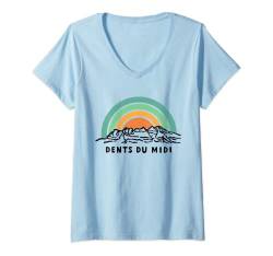 Damen Dents du Midi Valais Wallis Schweizer Alpen Bergwandern T-Shirt mit V-Ausschnitt von Sany O.