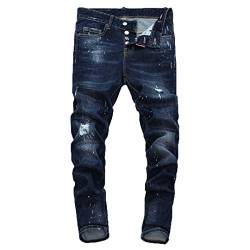 Sanykongy Herren Straight Denim Hose Zipper Patchwork Slim Blue Hole Jeans, 7912 Blau, Bundweite: 79 cm von Sanykongy