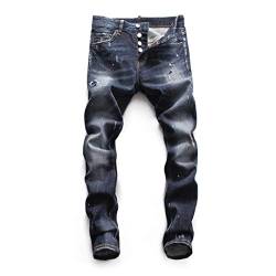 Sanykongy Herren Straight Denim Hose Zipper Patchwork Slim Blue Hole Jeans, 8039 Blau, Bundweite: 79 cm von Sanykongy