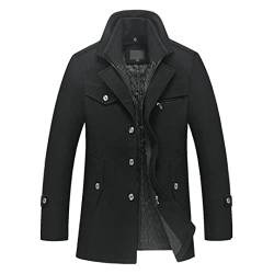 Winter Wollmantel Slim Fit Jacken Herren warme Oberbekleidung Jacke und Mantel Erbsenmantel, Schwarz , XL von Sanykongy