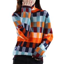 Damen 100% Merinowolle Pullover Mode Plaid Pullover Tops Rollkragen Strickpullover Winter Pullover von SaoBiiu