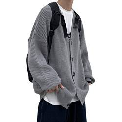 Herren Einfarbig Strickjacke Koreanischer Stil Lose V-Ausschnitt Pullover Jacke Herbst Studenten Teens Casual Cardigan, gray9, S von SaoBiiu